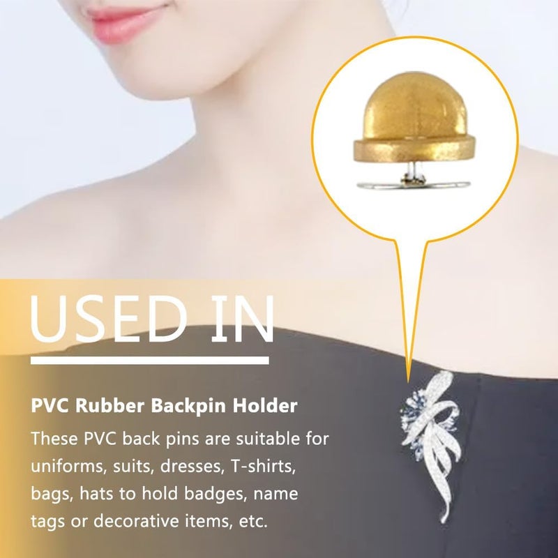 Ruidee 200 Pieces/100 Set Rubber Pin Backs with Tie Tacks Blank Pins, PVC Rubber Pin Back for Uniform Badges Backing Holder Clasp Lapel Pin（Gold） - Image 5